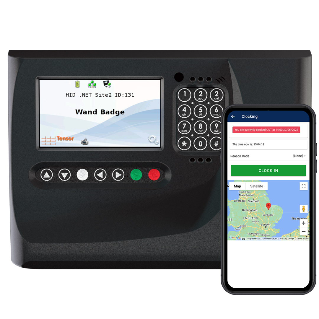 Time and attendance clocking stations with mobile self service app large 
